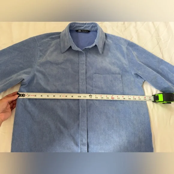 Zara light blue fine wale corduroy oversized button-up shirt - Picture 4 of 8